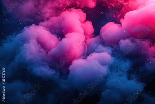 Pink and Blue Abstract Cloudscape with Glowing Particles Creates Dreamy Atmospheric Scene