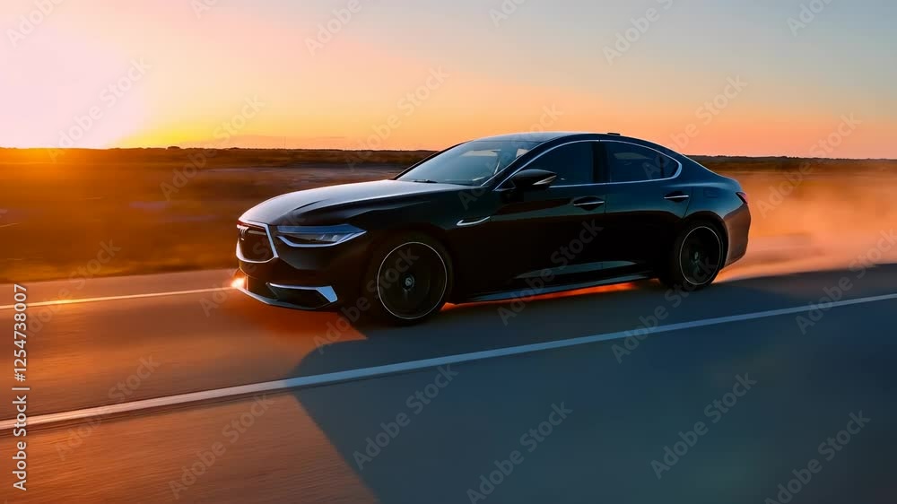 Black Sedan at Sunset