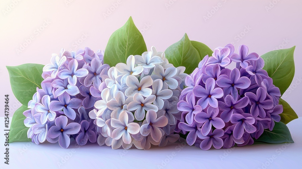 Obraz premium Beautiful arrangement of lilac flowers with soft pastel background, ideal for floral-themed decor