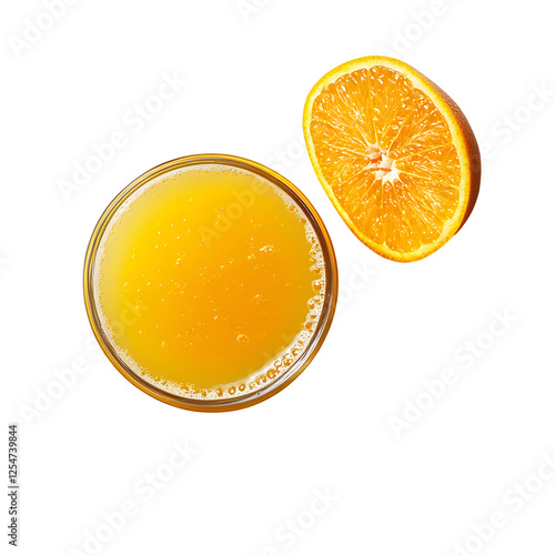 Orange Juice in Glass with Half Orange Slice on White Background, Freshly Squeezed Citrus Drink.
