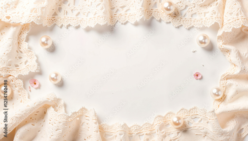 Elegant pearl and lace wedding border, romantic decoration concept Elegant pearl and lace wedding border, romantic decoration concept