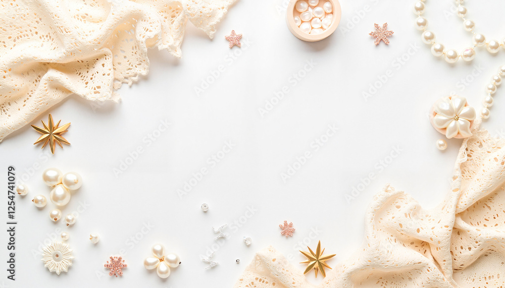 Fototapeta premium Elegant pearl and lace wedding decoration, sophisticated ambiance