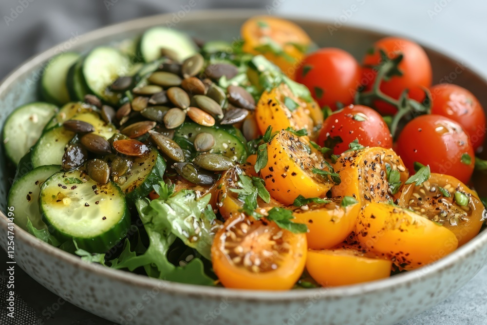 Fresh mixed greens salad with avocado and cherry tomatoes healthy recipe kitchen close-up vibrant colors for nutrition enthusiasts Fresh mixed greens salad with avocado and cherry tomatoes healthy recipe kitchen close-up vibrant colors for nutrition enthusiasts