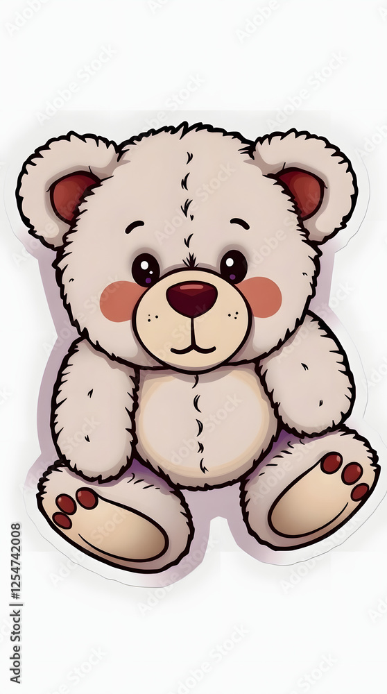 Fototapeta premium Cute cartoon teddy bear sitting down with a sweet expression in soft colors and fine details