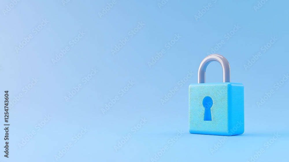 Blue padlock on a light blue background symbolizing security, privacy, and protection in digital and physical spaces Blue padlock on a light blue background symbolizing security, privacy, and protection in digital and physical spaces