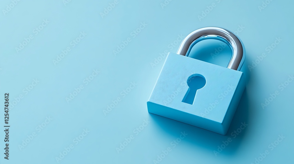 Fototapeta premium Blue padlock on a sleek turquoise background symbolizing security, safety, and protection in digital or physical spaces