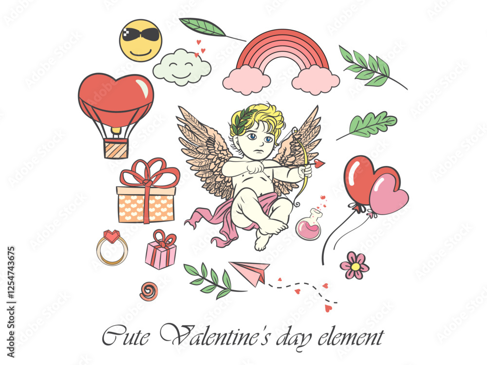 Fototapeta premium Hand draw love symbols and elements of valentines day cute doodle art