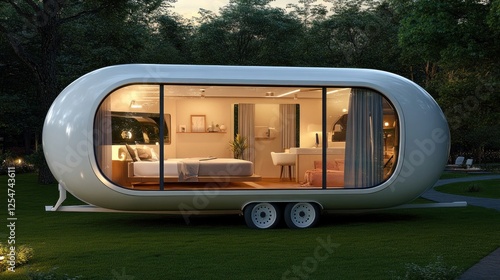 Futuristic Tiny Home on Wheels: Capsule-Shaped Mobile Living Space photo