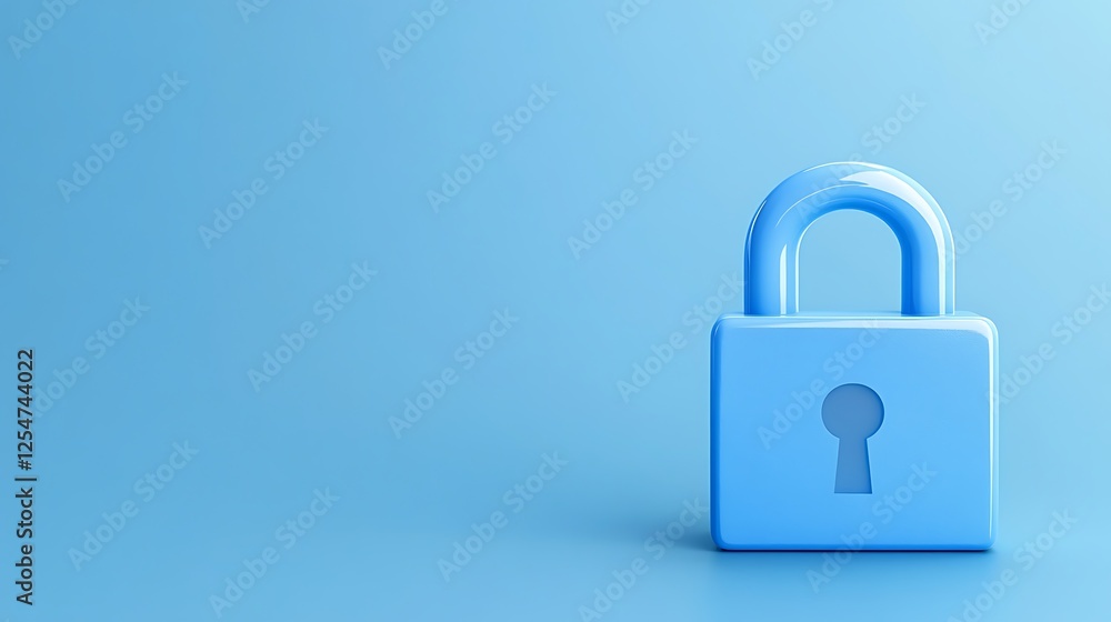 Blue Padlock on Solid Light Blue Background Representing Security and Protection in Digital Age Blue Padlock on Solid Light Blue Background Representing Security and Protection in Digital Age