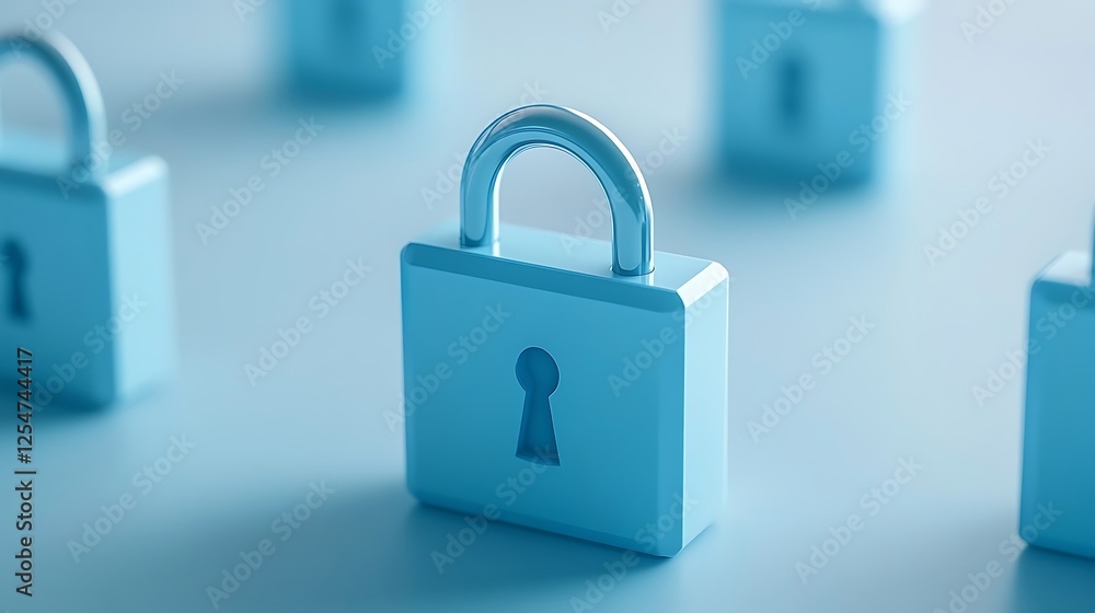 Fototapeta premium Blue Padlocks on Soft Surface Representing Security, Protection, Safety, and Digital Privacy Concepts