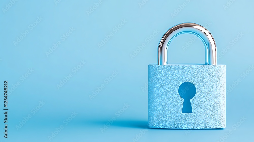 Fototapeta premium Bright Blue Padlock on a Blue Background Symbolizing Security and Protection Conceptual Representation