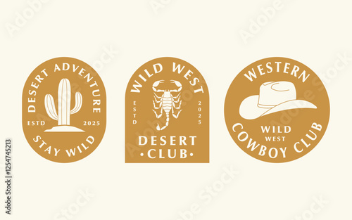 set western badge logo design, cowboy desert logo template