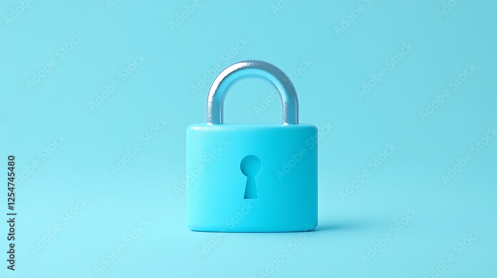 Bright Blue Padlock with Keyhole Design on Vibrant Aqua Background for Security and Protection Themes Bright Blue Padlock with Keyhole Design on Vibrant Aqua Background for Security and Protection Themes