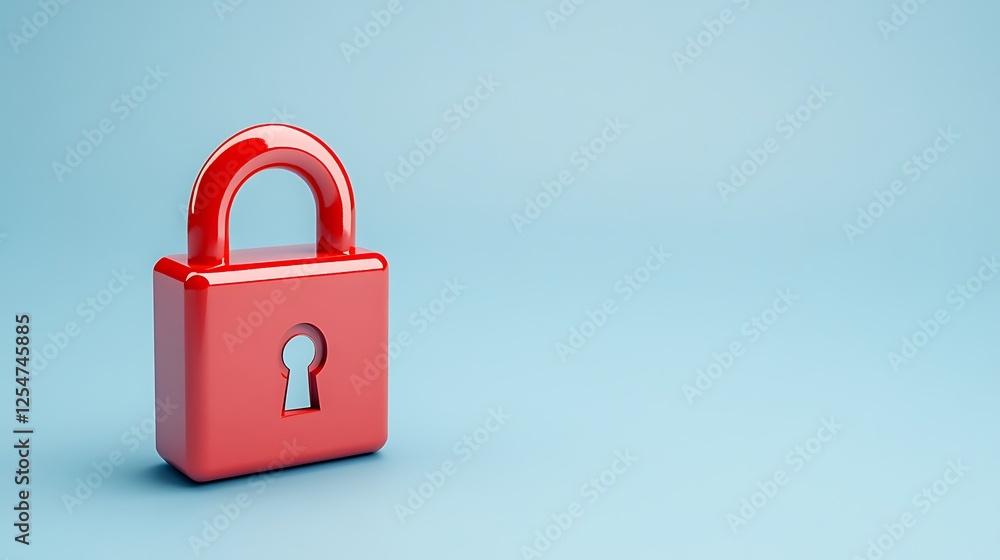 Bright Red Padlock on Soft Blue Background Symbolizing Security and Protection of Personal Information Bright Red Padlock on Soft Blue Background Symbolizing Security and Protection of Personal Information