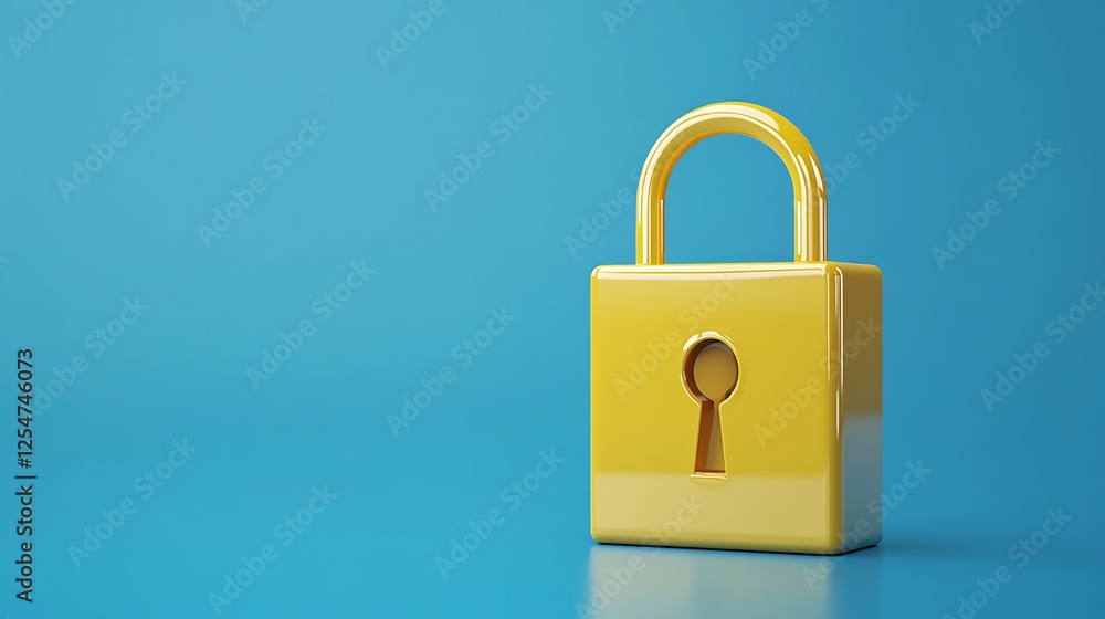 Bright Yellow Padlock on Blue Background Representing Security and Safety in Digital and Physical Spaces Bright Yellow Padlock on Blue Background Representing Security and Safety in Digital and Physical Spaces