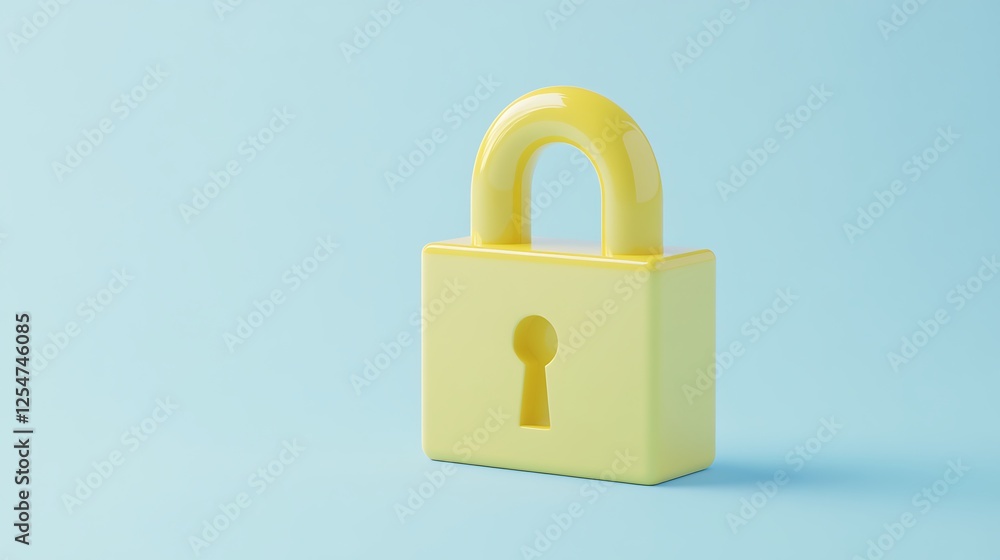 Fototapeta premium Bright Yellow Padlock on Soft Blue Background, Symbolizing Security and Protection in Digital Age