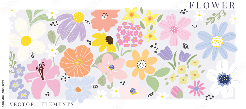 Obraz premium set of small flower spring and summer. Botanical illustration minimal style.