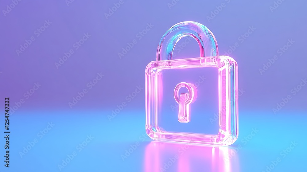 Colorful Neon Lock on Bright Background Representing Security and Protection in Digital Space Colorful Neon Lock on Bright Background Representing Security and Protection in Digital Space