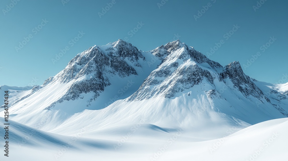Fototapeta premium Majestic snow-covered mountains under a clear blue sky with a serene winter landscape