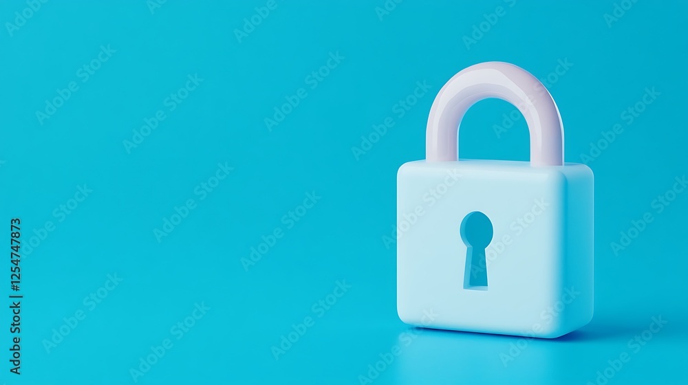 Cute pastel blue padlock with pink handle on a bright blue background for safety and security concepts Cute pastel blue padlock with pink handle on a bright blue background for safety and security concepts
