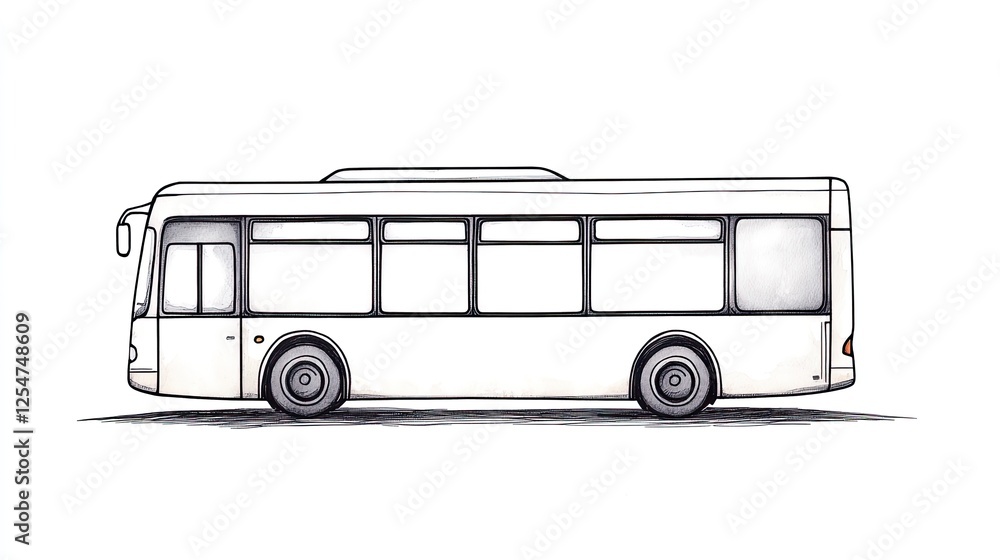 Side view of a minimalist white bus with clear windows on a plain background Side view of a minimalist white bus with clear windows on a plain background