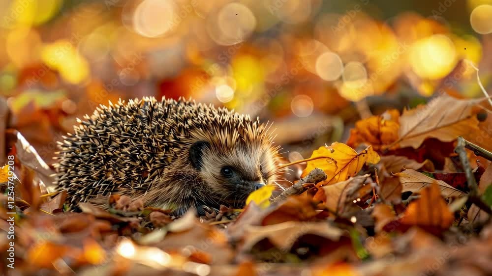 Adorable hedgehog nestled in autumn leaves with warm sunlight AI Adorable hedgehog nestled in autumn leaves with warm sunlight AI