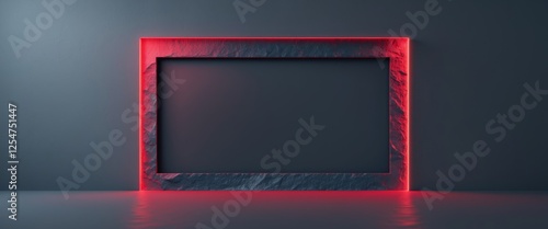 Red Glowing Border with Slate Texture Providing Empty Space for Custom Text or Graphics. photo