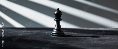 Black chess pawn positioned on a dark surface with intriguing lighting effects. photo