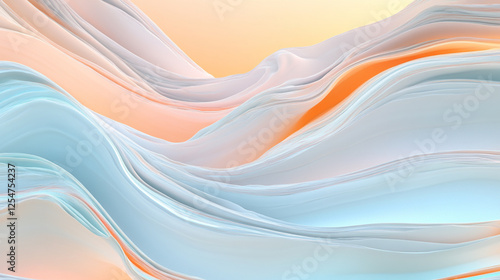 Fluid abstract waves in pastel colors background, flowing pattern, 3D design