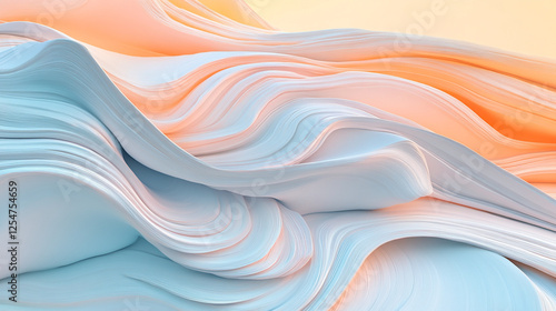 Fluid abstract waves in pastel colors background, flowing pattern, 3D design
