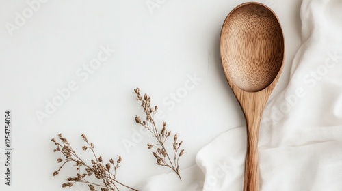 wooden spoon with dried flower background photo