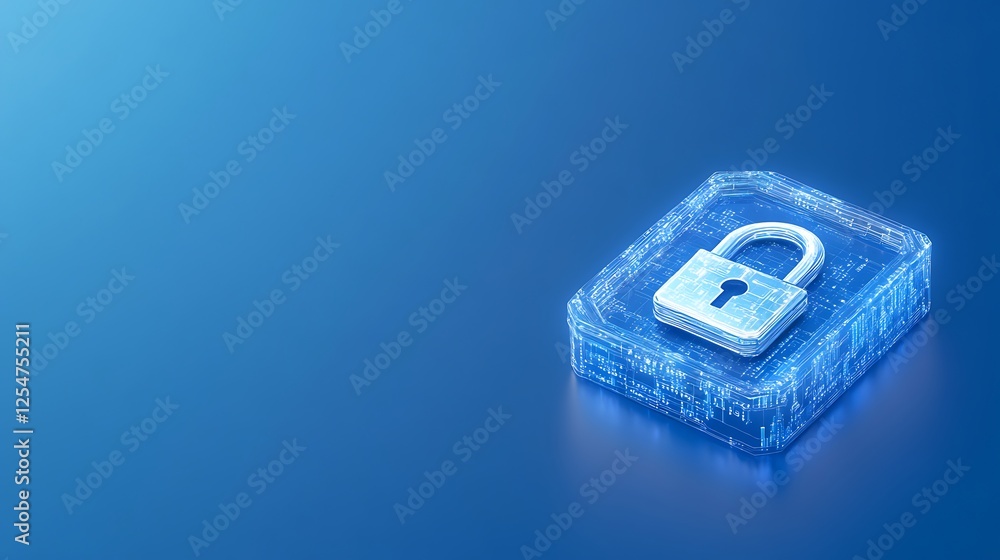 Fototapeta premium Digital Security Concept with Lock and Data Codes on a Blue Background for Cyber Protection Themes