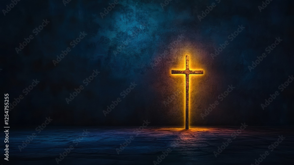 Naklejka premium Divine Light: A Spiritual Illustration of Jesus on the Cross, Christianity Background Art, and Crucifix - Perfect for Easter and Christmas