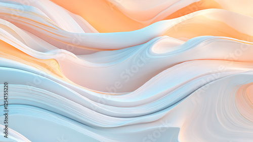 Fluid abstract waves in pastel colors background, flowing pattern, 3D design