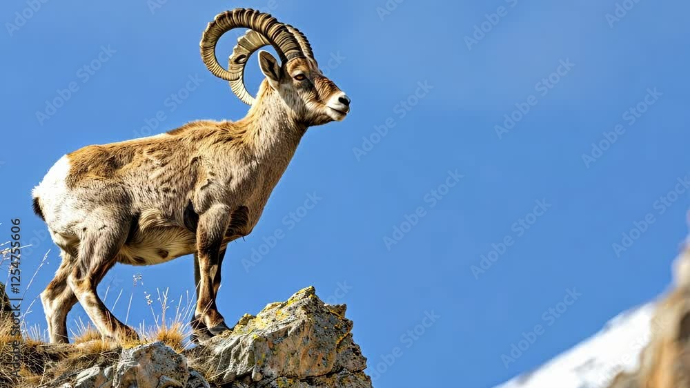 Majestic ibex on rocky cliff in rugged mountainous landscape AI Majestic ibex on rocky cliff in rugged mountainous landscape AI