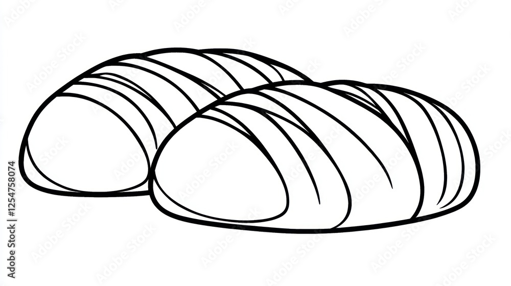 Two artisan bread loaves, white background, baking, food illustration Two artisan bread loaves, white background, baking, food illustration