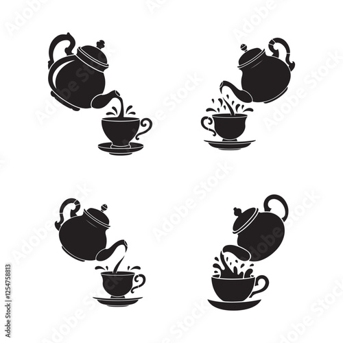 Vector illustration of tea kettle silhouettes