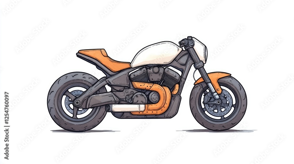 Sleek modern motorcycle design with orange accents on a white background showcasing craftsmanship Sleek modern motorcycle design with orange accents on a white background showcasing craftsmanship