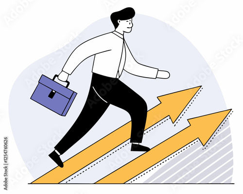 consistency to growth reliability or stability to progress in career development balance or steady step continuity growing certainty concept businessman walk slowly on steady consistence arrow.