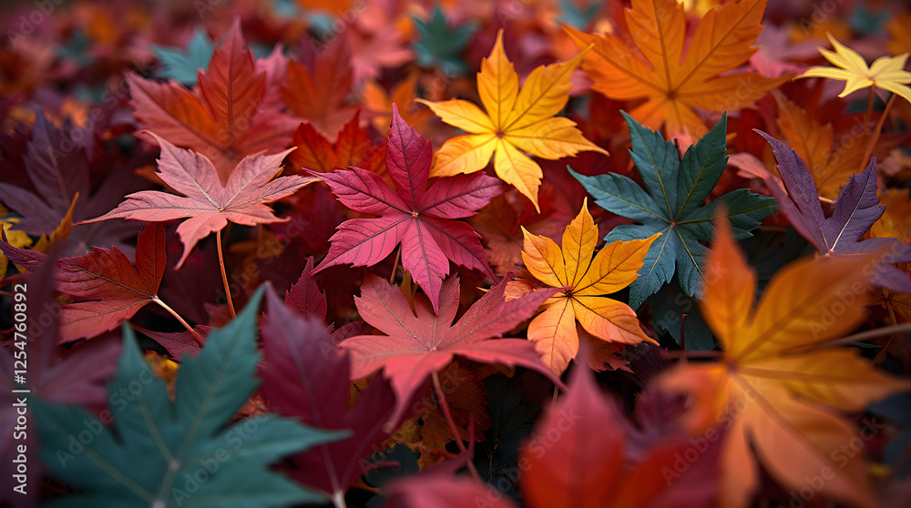 Autumn Leaves: Vibrant Fall Foliage in Red, Orange, Yellow, and Green - Colorful Maple Leaf Ground Cover, Seasonal Nature Photography, Detailed Close-Up View Autumn Leaves: Vibrant Fall Foliage in Red, Orange, Yellow, and Green - Colorful Maple Leaf Ground Cover, Seasonal Nature Photography, Detailed Close-Up View