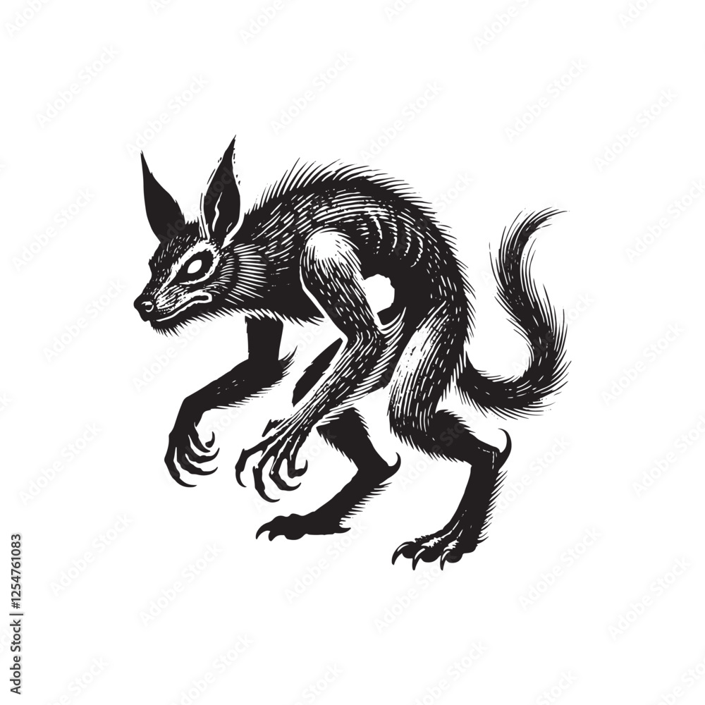 Fototapeta premium Chupacabra Vector - Minimalist Chupacabra Silhouette - Illustration of Chupacabra - Mysterious Monster Design.
