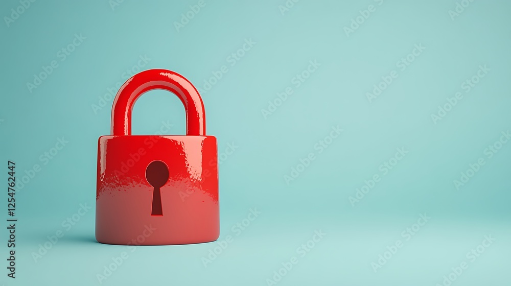 Glossy Red Padlock on Blue Background Symbolizing Security and Protection in Digital Age and Safety Measures Glossy Red Padlock on Blue Background Symbolizing Security and Protection in Digital Age and Safety Measures