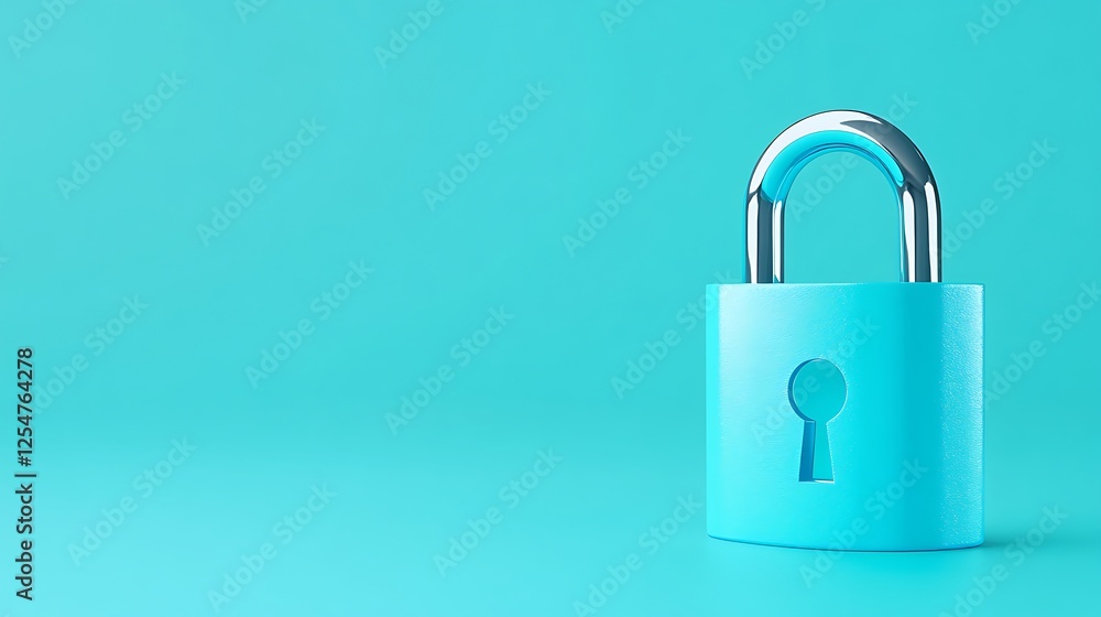 Modern Blue Padlock with Keyhole on a Bright Turquoise Background Representing Security and Protection Concepts Modern Blue Padlock with Keyhole on a Bright Turquoise Background Representing Security and Protection Concepts
