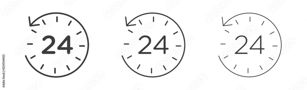 24 hrs icons set. Liner outlined and flat black color 24 hrs icons set. Liner outlined and flat black color