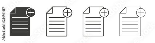 Add document icons set. Liner outlined and flat black color