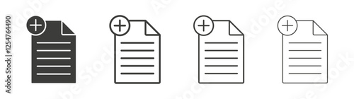Add document icons set. Liner outlined and flat black color