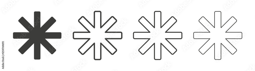 Asterisk icons set. Liner outlined and flat black color Asterisk icons set. Liner outlined and flat black color