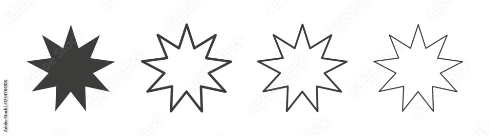 Bahai icons set. Liner outlined and flat black color Bahai icons set. Liner outlined and flat black color