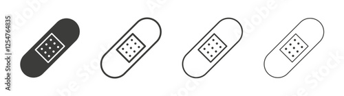 Band aid icons set. Liner outlined and flat black color