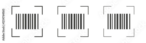 Barcode read icons set. Liner outlined and flat black color